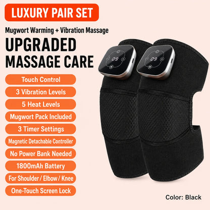 Cordless Heated Knee Massager, 5 Heat Levels 3 Vibration Levels, Magnetic Controller, Mugwort Wrap for Knee Shoulder Elbow Brace
