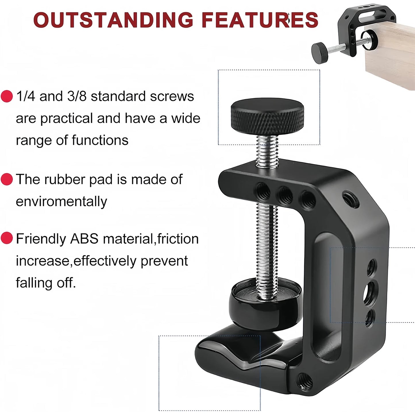 Lanxire Universal C Clamp Mount with 1/4" & 3/8" Threads, Heavy Duty Desktop Clamp for Mic/LCD Monitor/Webcam, Studio - 2Packs