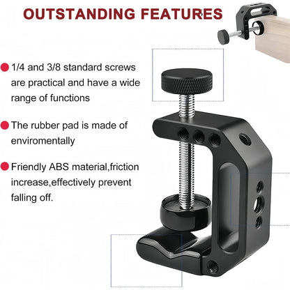 Lanxire Universal C Clamp Mount with 1/4" & 3/8" Threads, Heavy Duty Desktop Clamp for Mic/LCD Monitor/Webcam, Studio - 2Packs