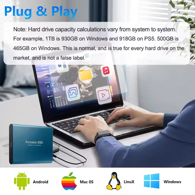 Large Capacity External SSD 2TB/4TB/128TB Type-C USB3.2 Portable Solid Disk Fast Transfer for Mac Desktop PC