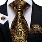 Luxury Black Gold Paisley Striped Floral Silk Men's Tie Set Handkerchief Cufflinks Wedding Party Accessories Groom Gift for Men