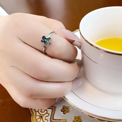 Open-end Blueberry Ring,Europe Style Fine Jewerly For Women,2022 Summer Sweet Fruits Gift In 925 Sterling Silver