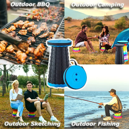Retractable Folding Stool Adjustable Height Portable Collapsible Chair Lightweight for Camping Fishing Travel Outdoor