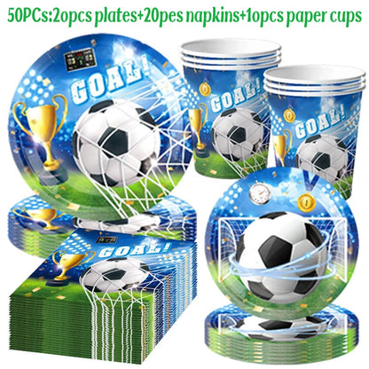 Blue Football Birthday Party Decoration Supply Birthday Soccer Plates Cups Napkins Towel Paper Tableware Tablecloth Party Favor