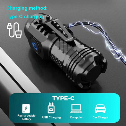Type-C Rechargeable Waterproof Flashlight Adjustable Brightness Flash Light Super Bright Flashlight Powerful Handheld Flashlight