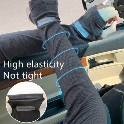 Reflective Logo Ice Silk Cooling Arm Sleeves, Breathable Mesh Sun Protection Sleeves for Men and Women
