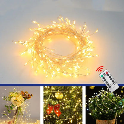USB Power LED Firecracker String Lights Remote Control Garland Fairy Lights for Wedding Party Garden Plants Christmas Decoration