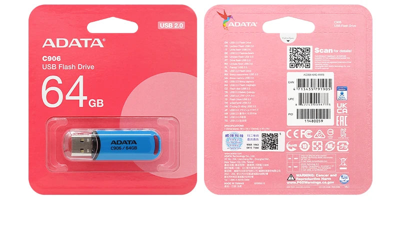 ADATA USB 2.0 Flash Disk C906 Memory Stick 8GB 16GB 32GB 64GB USB Flash Drive White Black Mini Portable Pen Drive For Computer