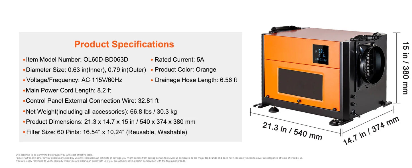 SucceBuy  Commercial Dehumidifier with Drain Hose for Crawl Spaces Basements Warehouse & Job Sites Large Capacity Dehumidifier
