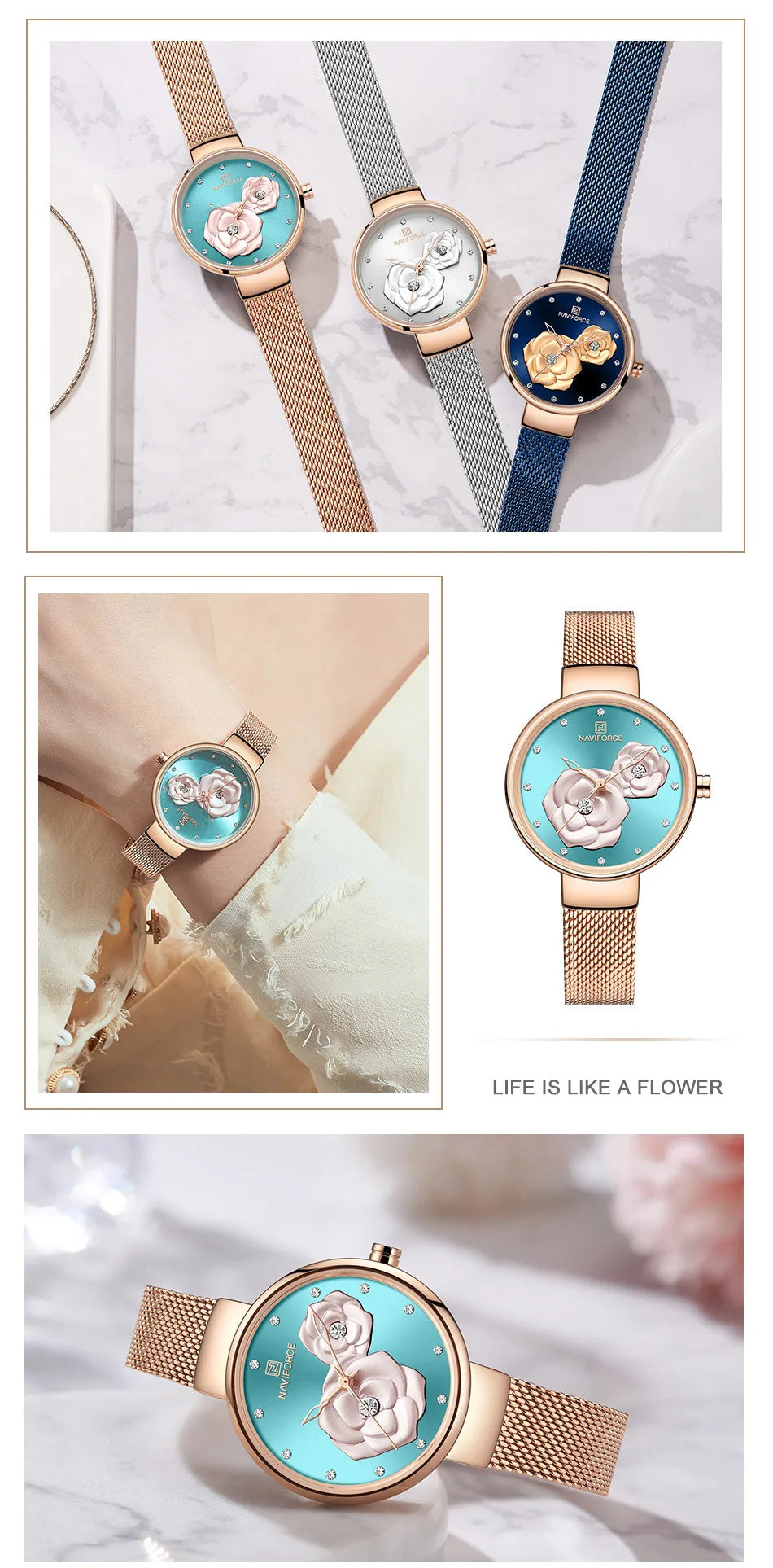 NAVIFORCE Luxury Women Watch Waterproof Dress Wristwatch Stainless Steel Bracelet Strap Elegant Lady Fashion Casual Female Gift