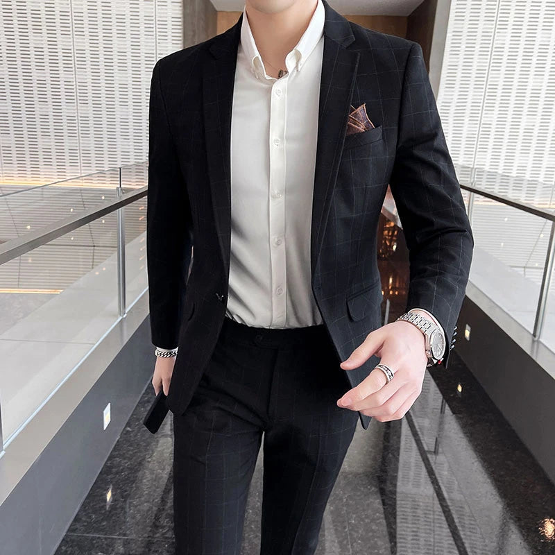 High-End Men's 3-Piece Smart Casual Business Suit Set with Vest Trousers British Dress for Party Wedding Elegant