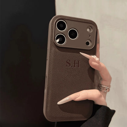 Custom Name Phone Case For iPhone 17 16 15 14 13 Pro Max Plus Air 3D Hot Stamping Faux Leather Cover Couple Gift