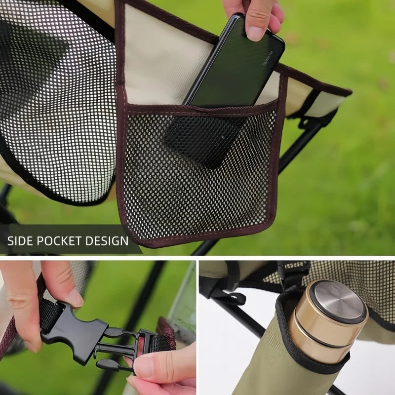 Portable Folding Moon Chair Outdoor Camping Aluminum Alloy Fishing Chair Beach Picnic Cup Bag Ultralight Folding Travel Chair