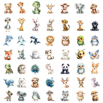 50PCS Watercolor Animal Stickers Cute Handbag Material Phone Case Laptop Water Cup Luggage Waterproof Stickers
