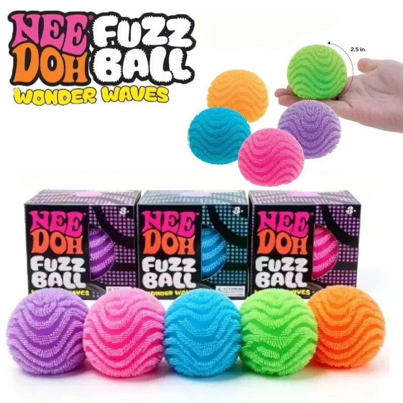 Nee Doh Fuzz Ball Wonder Waves Sensory Squeeze Toy Squishy Toy Textured Stress Relief Fidget Ball for Adults Kids