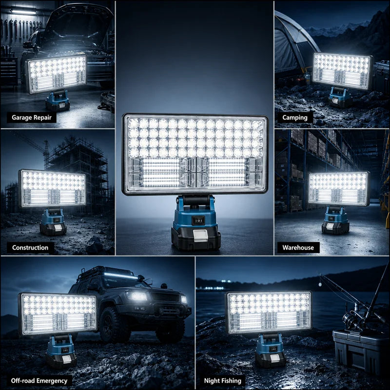 90W LED Work Light for Makita 18V Battery LED Spotlight -9000LM Cordless Jobsite Flood Light Construction Work Light USB Charger