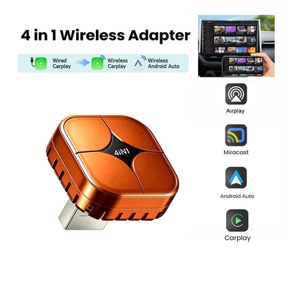 2026 4in1 New Upgrade Carplay Adapter Wireless Android Auto Mirror Link Smart MiNi AI Box USB Plug and Play Auto Connect WiFi