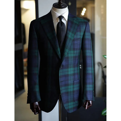 Luxury Plaid Men Suits (Blazer+Pants) Fashion Notch Lapel Single Breasted 2 Piece Chic Formal Groom Wedding Party Male Suit