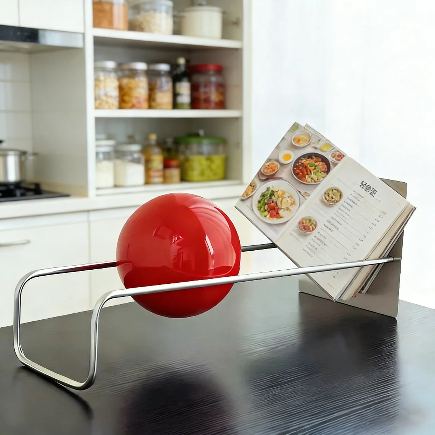 Mid-Century Modern Gravity Ball Book Holder, Bauhaus Inspired Desktop Organizer, Stylish Magazine Rack for Home Office