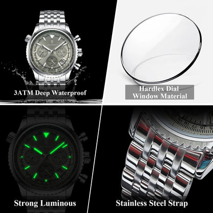 POEDAGAR Luxury Fashion Men Watch Stainless Steel Waterproof Luminous Quartz Male Clock Date Chronograph Military Men's Watches