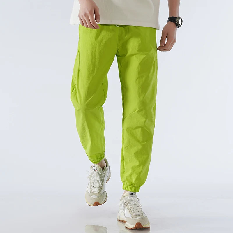 Men's Ice Silk Joggers Pants Fashion Jogger Pants Loose Straight Wide Leg Trousers Vintage Cargo Pants Man Solid Streetwear Men