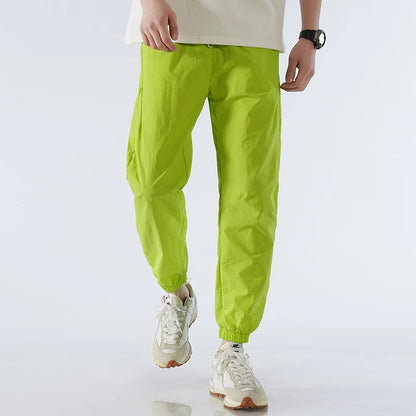 Men's Ice Silk Joggers Pants Fashion Jogger Pants Loose Straight Wide Leg Trousers Vintage Cargo Pants Man Solid Streetwear Men