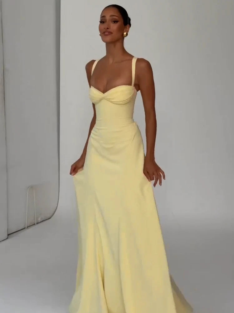 Lady Sexy Strapless Split Solid Pleated Dress Women Chic Backless High Waist Off-shoulder Dresses 2026 New Evening Party Gowns
