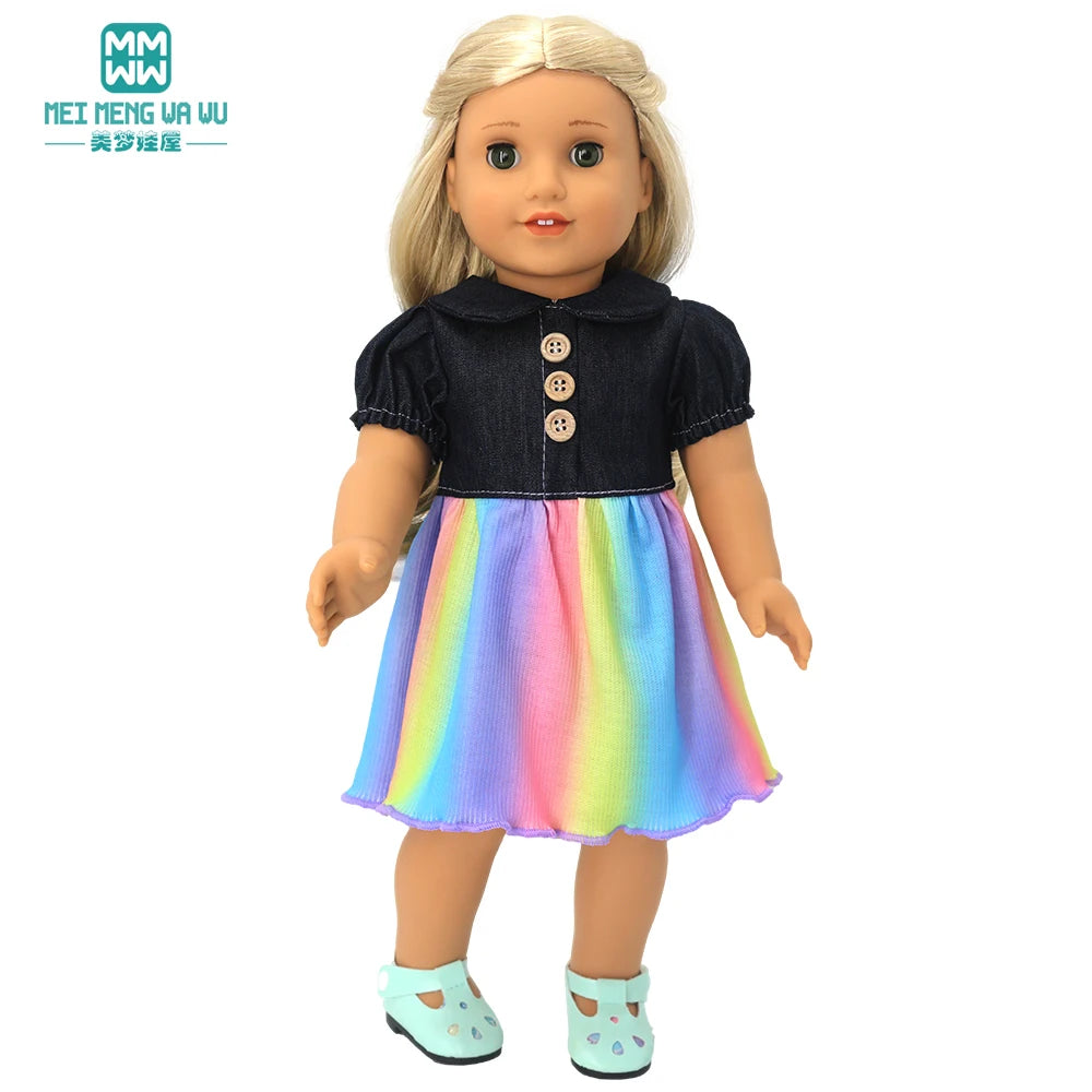 Fits 17-18inch American Doll and New Born Doll Clothes Fashion Dresses, Hooded Jumpsuit, Cardigan Strap Skirts Toys Gifts