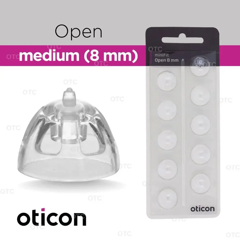 Oticon Minifit Open Domes for Hearing Aids - Replacement Tips in 6mm 8mm 10mm Sizes Compatible with Oticon Models