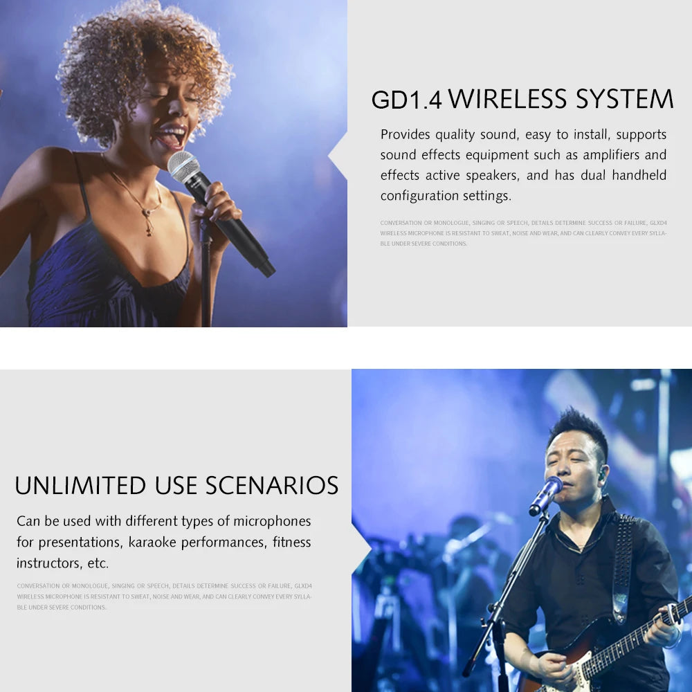 Microphone Wireless G-MARK GD1.4 Professional UHF System Handheld Mic For Stage Speech Wedding Show Band Home Party Church