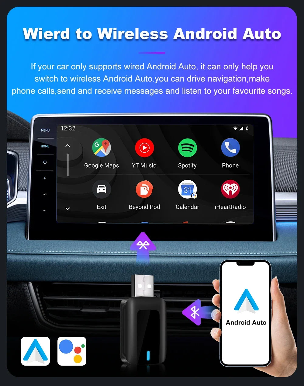 2 in 1 CarPlay Wireless Adapter Android Auto To USB car play Wireless Intelligent Systems Wireless Adapter Mini AI Box for Car