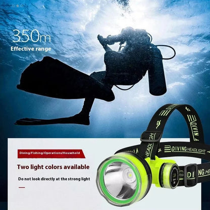 Portable Rechargeable Diving Headlight 350m Underwater Lighting Flashlight Super Bright LED Diver Spearfishing Headlamp