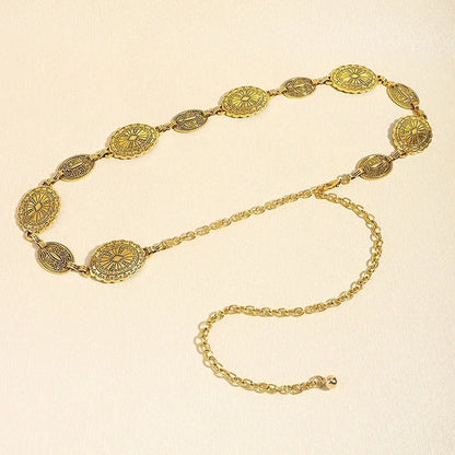 Retro style women's metal waist chain accessories Decorative circle carved chain belt high style accessories