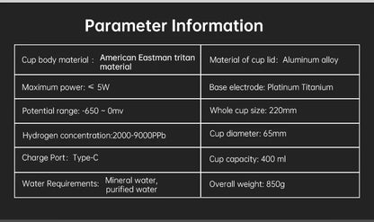 USB Battery-Powered Portable Hydrogen-Rich Water Cup 6000 Ppb 9000 Ppb for Home And Car Use