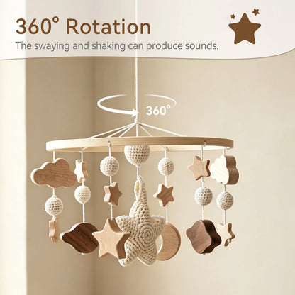 Starry Sky Crib Mobile 360 Degree Rotation Baby Toys Wooden Stars Mobile Rattle Toys Moon Bed Bell Sensory Baby Hanging Toys