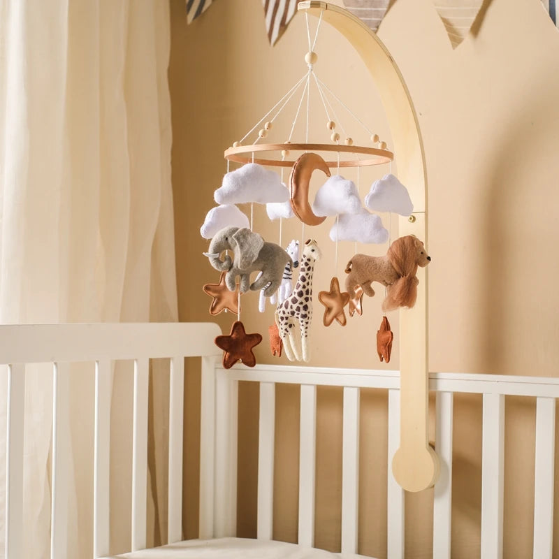 Baby Mobile Crib Bed Bell Musical Rattles Toys Soft Felt Cartoon Animal for Infants Nursery Mobiles Forest Animals Crib Toys
