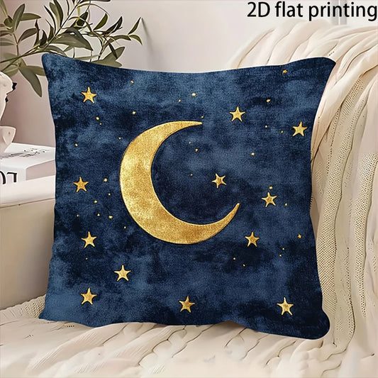 2D Flat-1PC Golden Moon Star Night Throw Pillow Cover ,Decorative cushion cover living room, bedroom, various types of rooms.