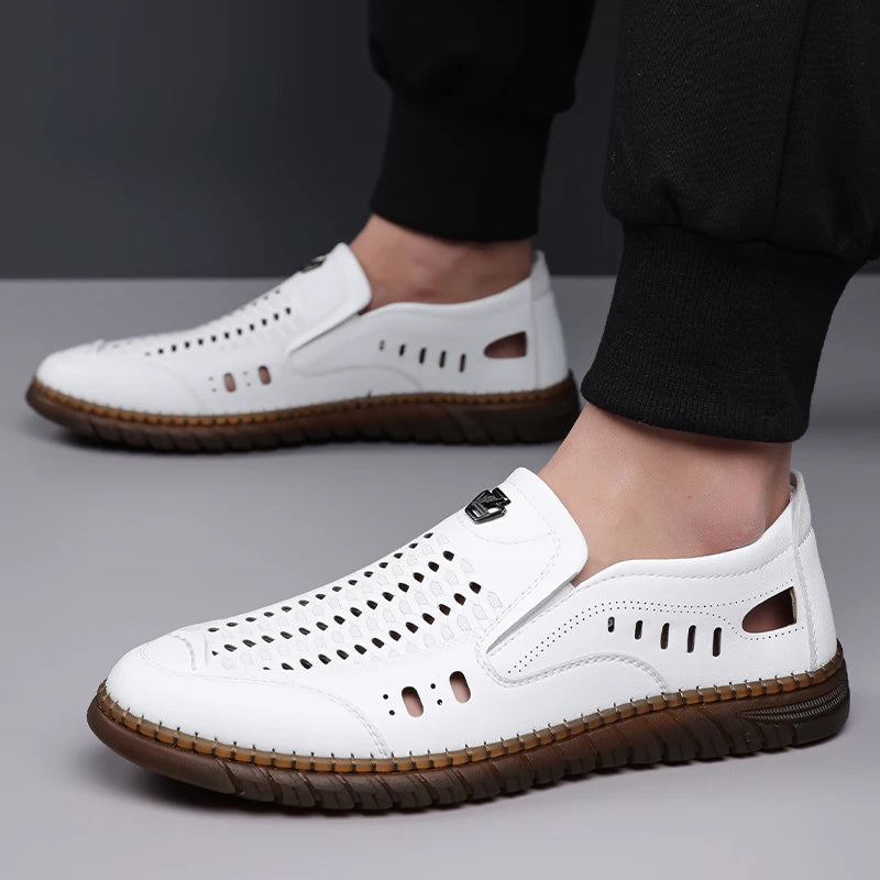 Men's Summer Hollow Slip-on Clogs, Breathable Anti-slip Soft Sole Footwear for Business Casual Outdoor-HT2275