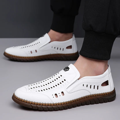 Men's Summer Hollow Slip-on Clogs, Breathable Anti-slip Soft Sole Footwear for Business Casual Outdoor-HT2275