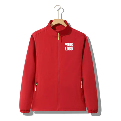Stand collar zipper outdoor windbreaker, unisex UV-resistant waterproof jacket, customizable LOGO