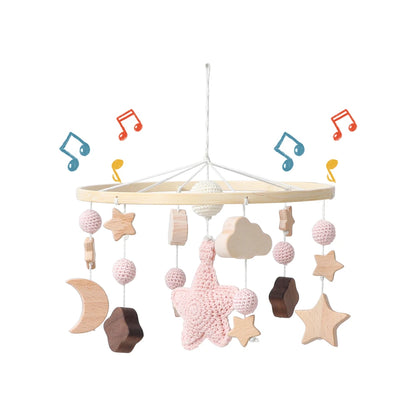 Pink Starry Sky Crib Mobile 360 Degree Rotation Baby Rattle Toys Wooden Stars Mobile Hanging Toys Baby Crescent Moon Bed Bell