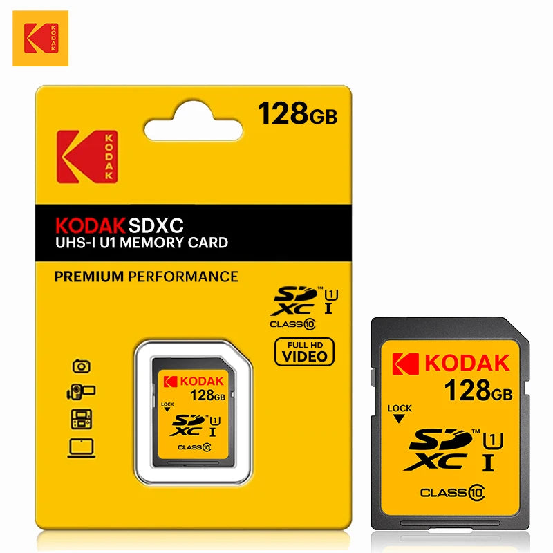 KODAK C10 SD Card C10 High Speed Flash Cards 32GB 64GB 128GB SDXC SDHC Class 10 Memory Card For DSLR Camera