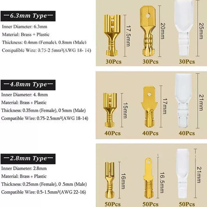 Box Insulated Male Female Wire Connector 2.8/4.8/6.3mm Electrical Crimp Terminals Termin Spade Connectors Assorted Kit 270PCS