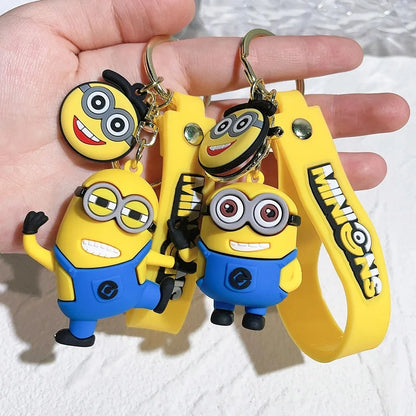 1/3/7/14PCS New Popular Anime Minions Keychain Cartoon PVC Children Toy Gift Cute Key Ring School Bag Pendant Car Key Chain