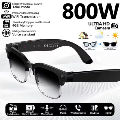 2026 Newest 8MP AI Smart Glasses 1080P HD Camera Video Recording 32GB 120+ Languages Translation Bluetooth Call Music Sunglasses