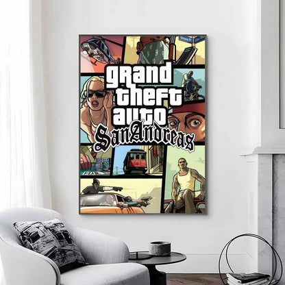 Game Grand T Auto posters Self-adhesive Paper Print Home Living Room Bedroom Entrance Bar Cafe Art