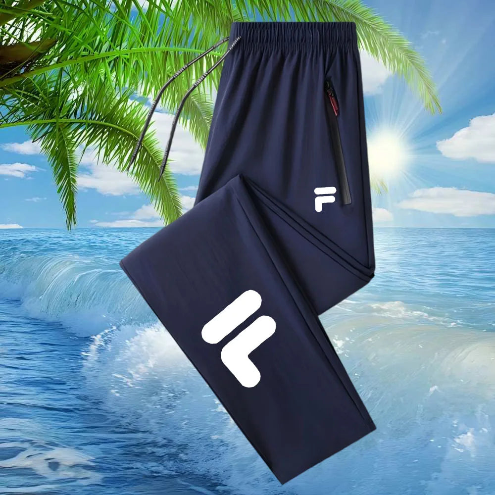 Summer Thin Casual Sporty Printed Long Pants Trendy Lightweight Sweatpants for Active Wear