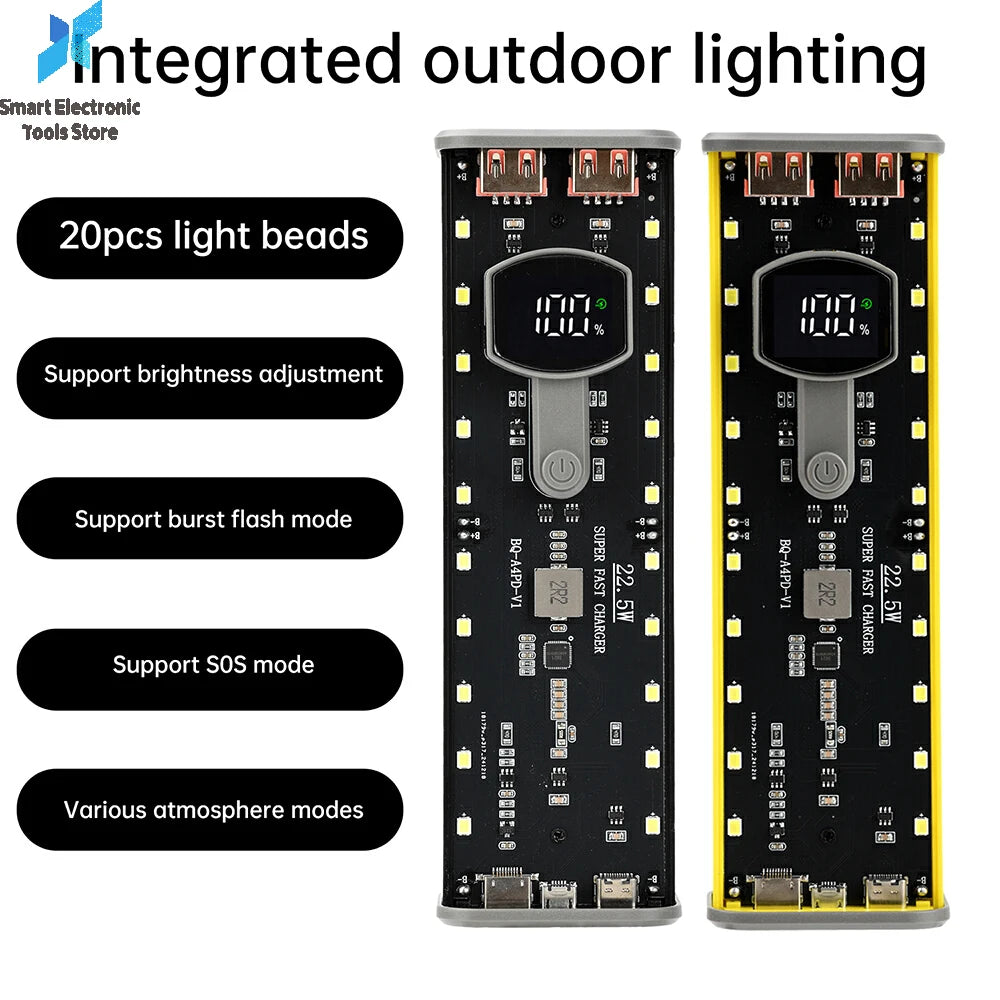 4*21700 DIY Power Bank Case PD22.5W Transparent Quick Charge Battery Box LED Screen Battery Case Kit With Light For Huawei
