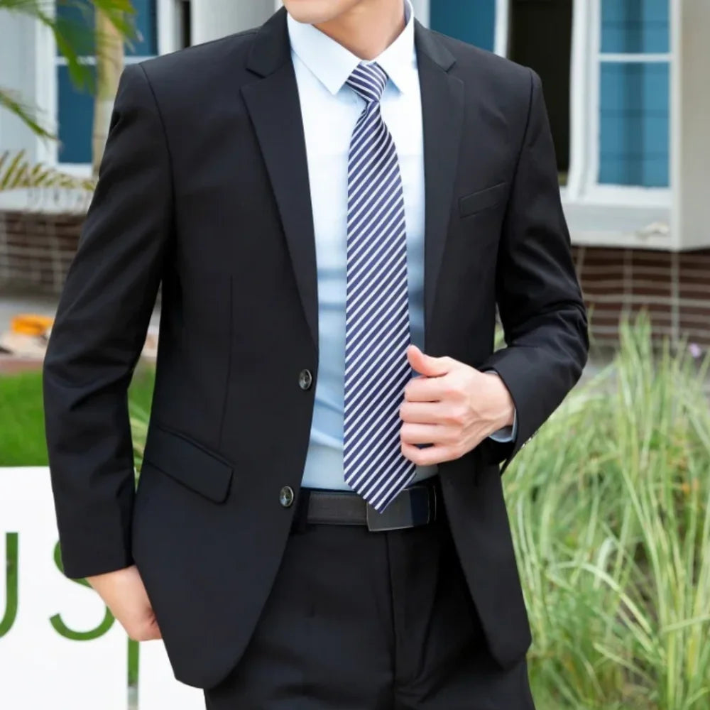 New Mens Blazer Pants Set Italian Style Slim Solid Color Fashion Smart Casual Business Gentleman Suit For Wedding Groom Best Man