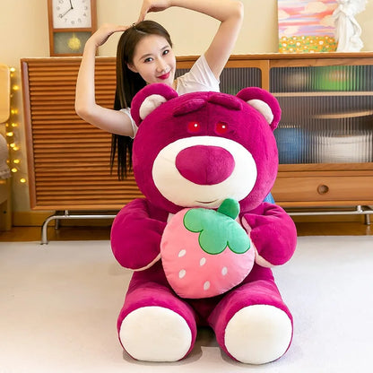 Disney Cute Hug Strawberry Bear Plush Toy Cartoon Anime Strawberry Bear Plush Doll Sleep Pillow Gift for Girlfriend's Birthday